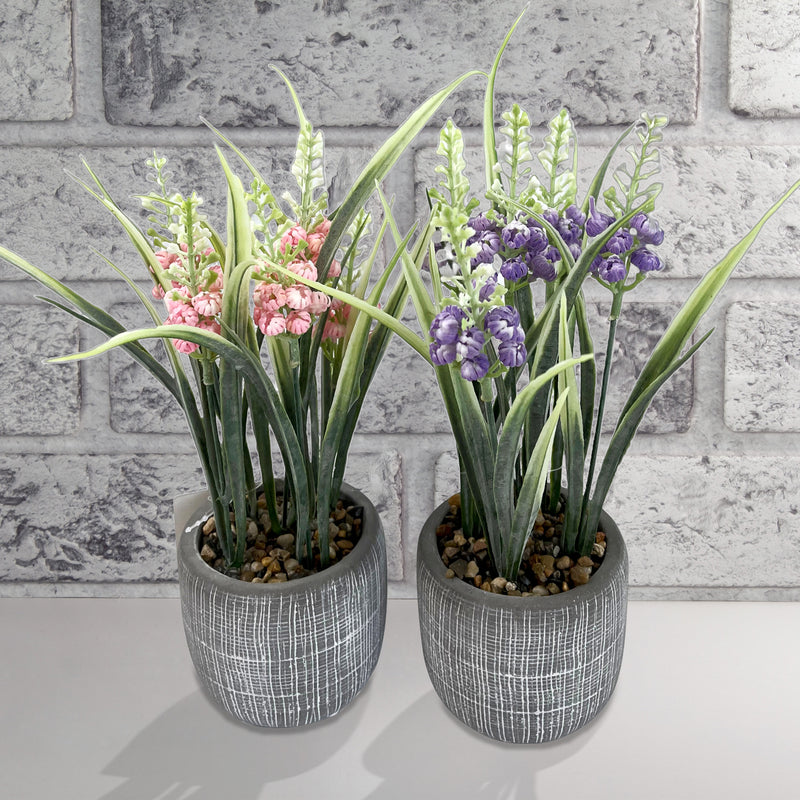 Artificial Floral In Ceramic Gray Pot Asstd - Set of 2