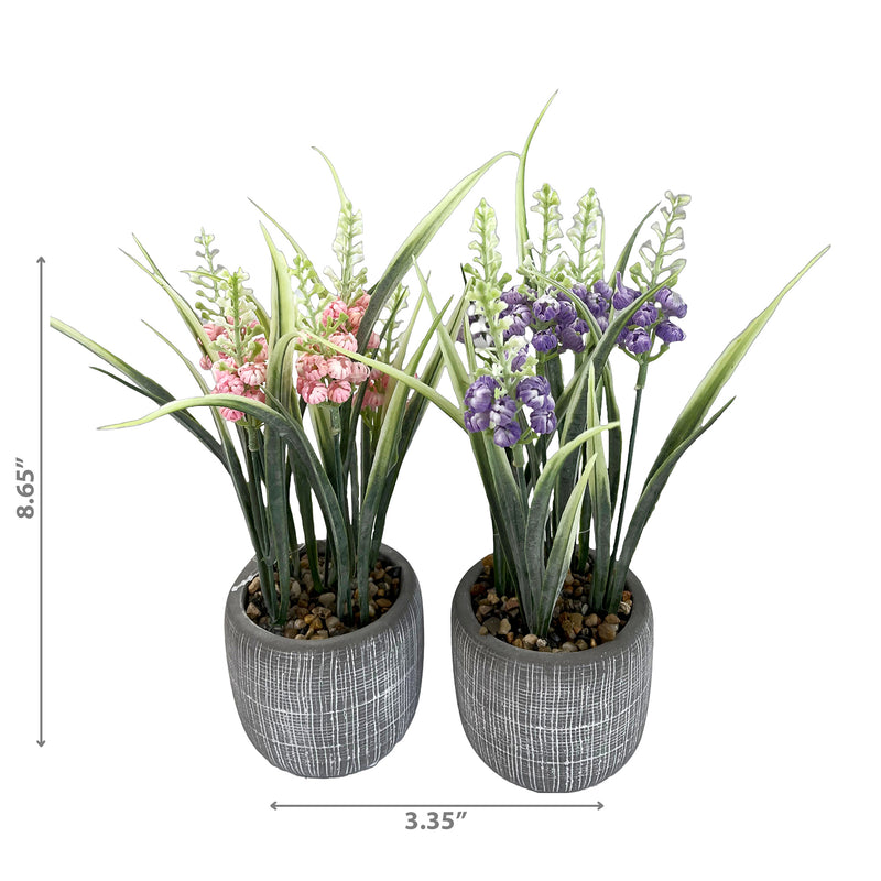 Artificial Floral In Ceramic Gray Pot Asstd - Set of 2