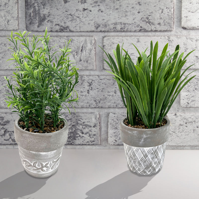 Artificial Plants In Ceramic Gray Pot Asstd - Set of 2