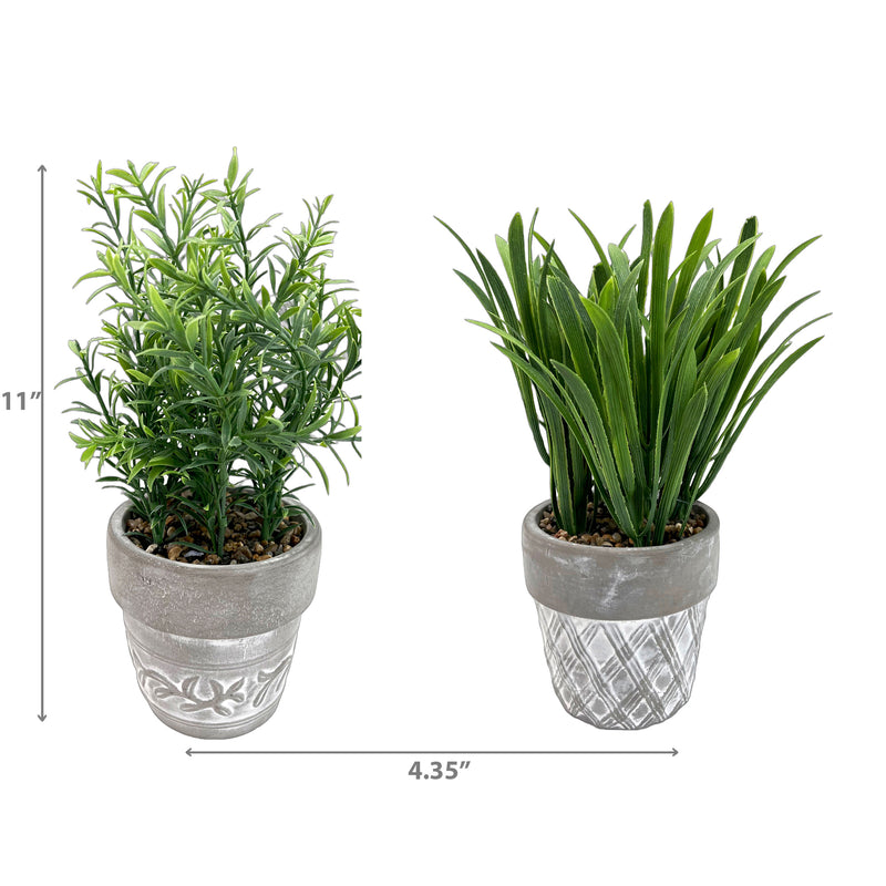 Artificial Plants In Ceramic Gray Pot Asstd - Set of 2