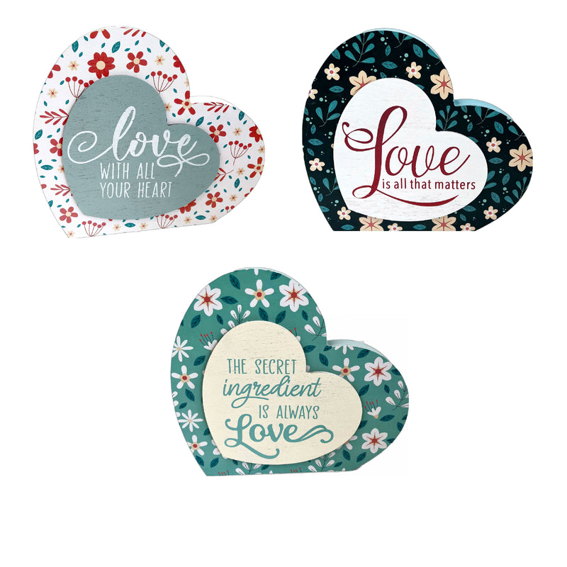 Heart Shaped Love Block Sign Asstd - Set of 3