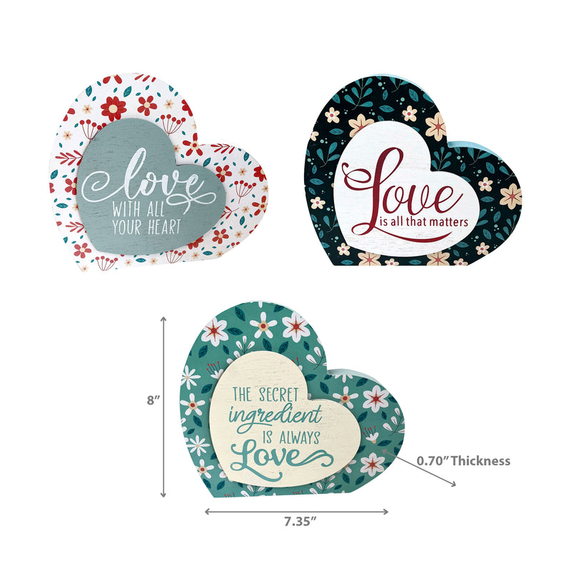 Heart Shaped Love Block Sign Asstd - Set of 3