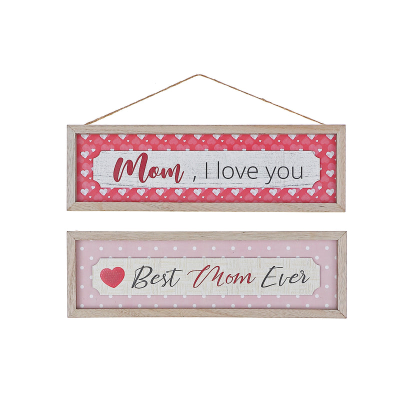 Framed Wooden "Mom" Hangers Asstd - Set of 2