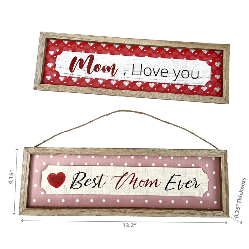 Framed Wooden "Mom" Hangers Asstd - Set of 2