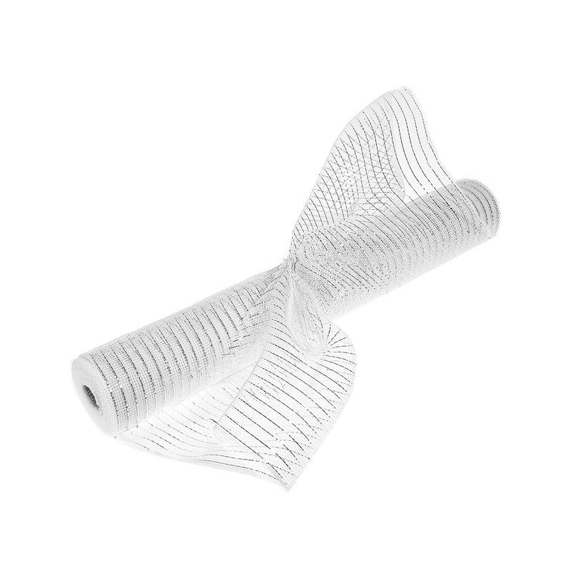 Mesh Ribbon (White With Silver Stripes) (21"X10Y) - Set of 2