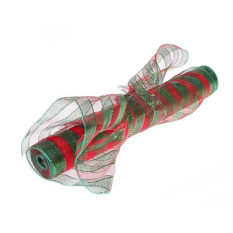 Mesh Ribbon (Red And Green Stripes) (21"X10Y) - Set of 2