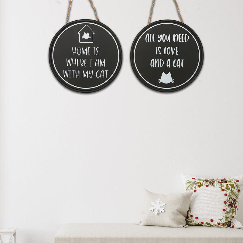 Round Mdf Cat Sign  - Set of 2