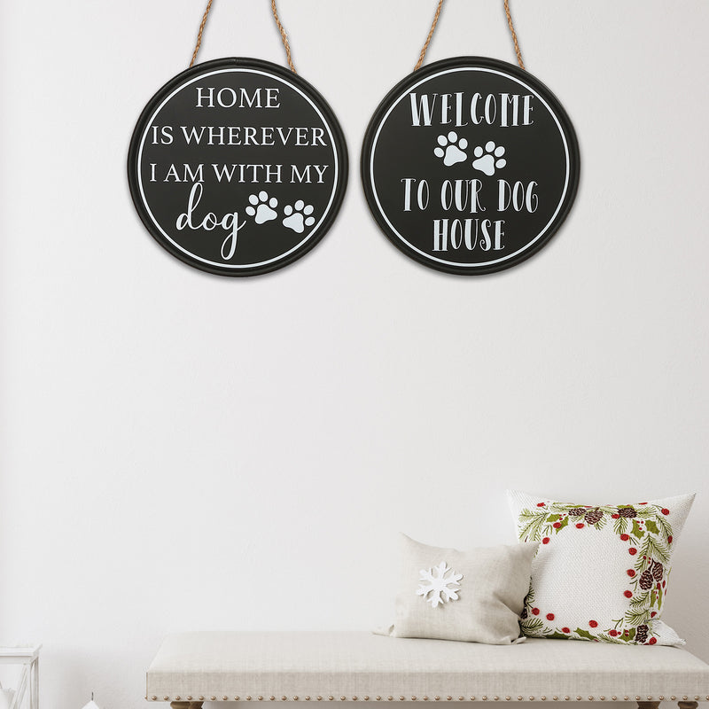 Round Mdf Dog Sign  - Set of 2