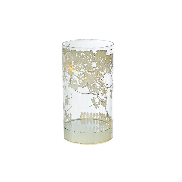 Cylinder Led Glass Decor Birds On Tree 6.75"