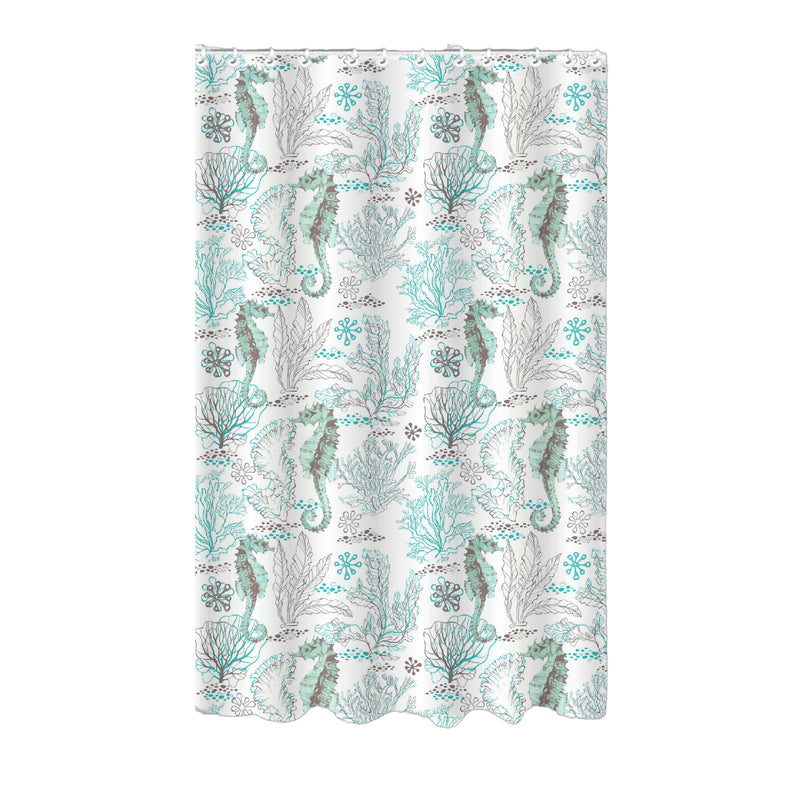 Printed Canvas Shower Curtain With Roller Hooks (Seahorse)