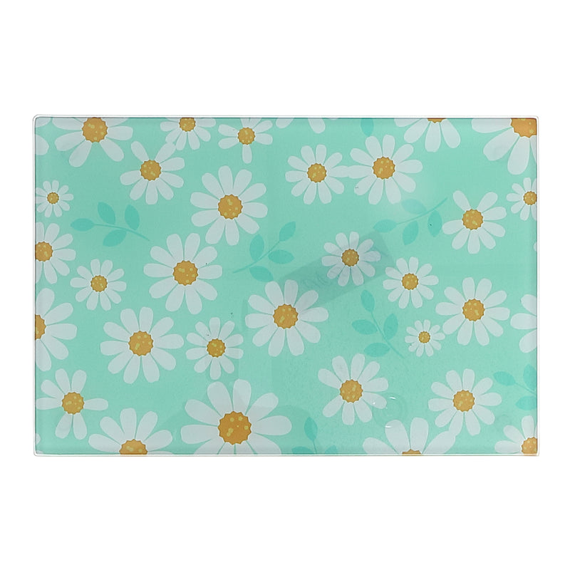 Printed Glass Cutting Board Daisy Print - Set of 2