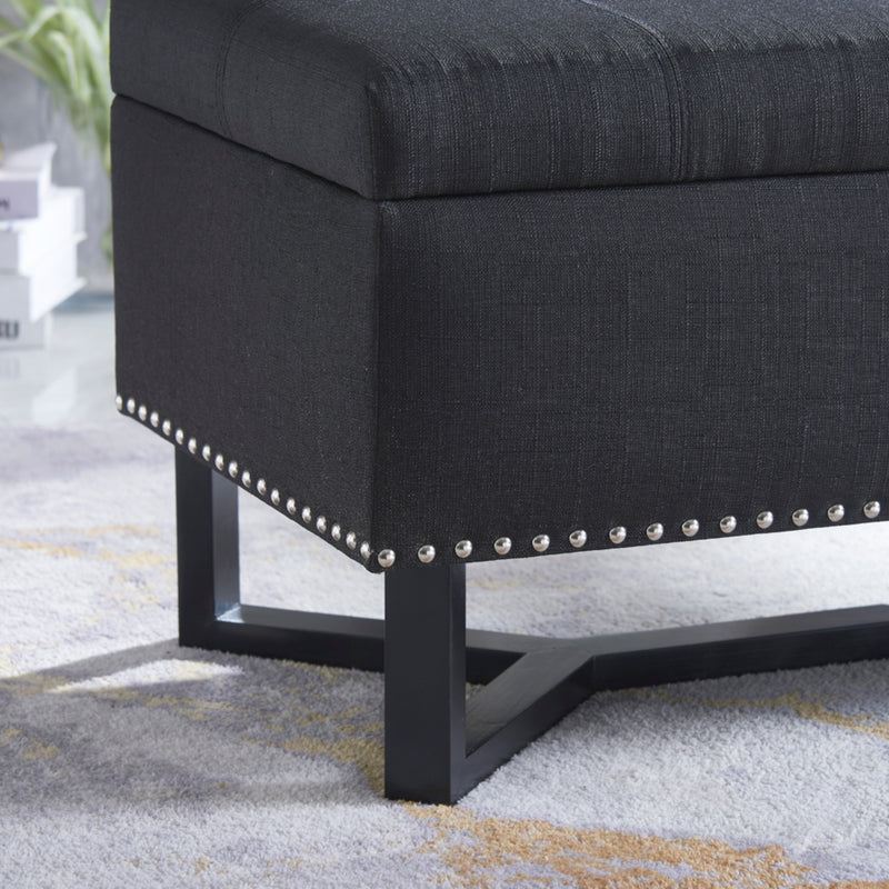 Emerson Fabric Studded Double Bench Ottoman (Black)