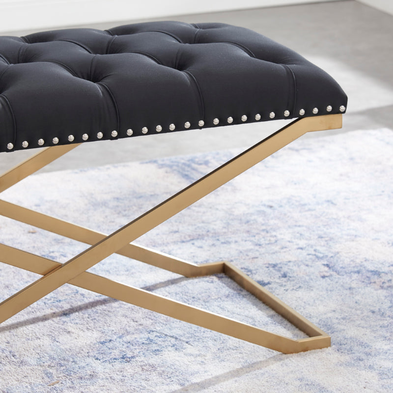 Imperial Tufted Double Bench With Gold X Base (Black)