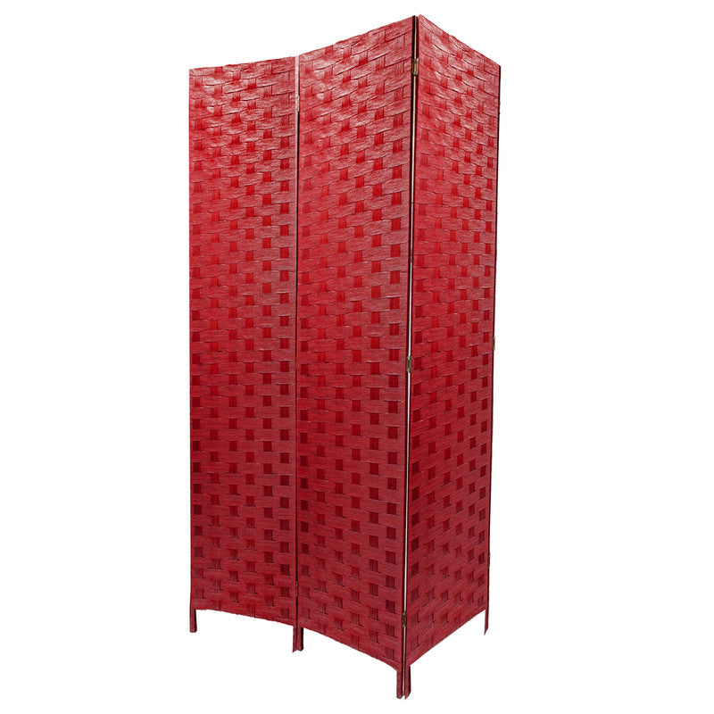 3 Panel Woven Bamboo Screen (Burgundy)