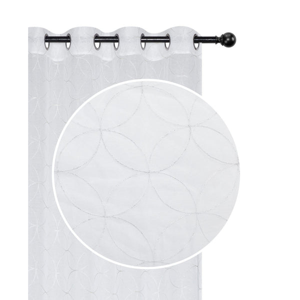 Lurex Embroidered Sheer Panel W 8 Grom (Curved Diamond) (White) - Set of 2