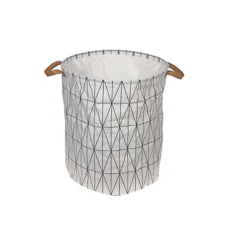 Round Fabric Hamper With Handle (White Diamond)