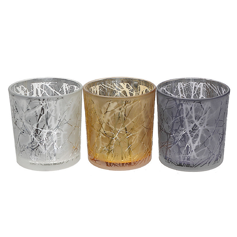 Glass Tealight Holders (Crackled) (Asstd) - Set of 3