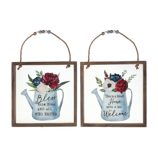 Framed Floral Print Glass Wall Hanger Asstd - Set of 2