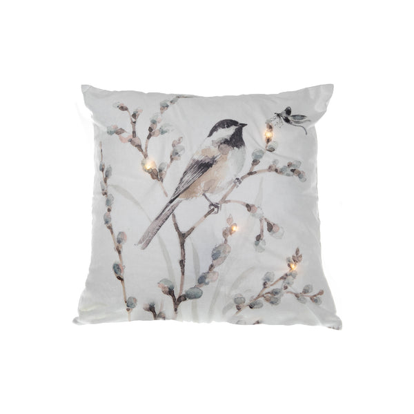 Led Velvet Cushion (Bird On Branch) (18 X 18) - Set of 2