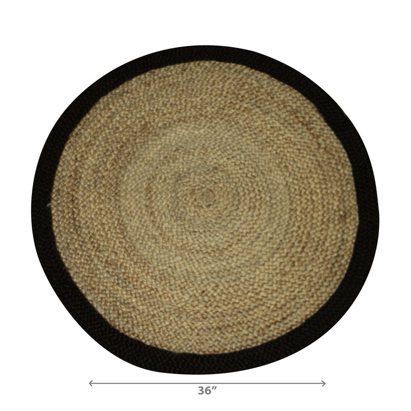 Round Braided Jute Mat With Black Cotton Border 36"