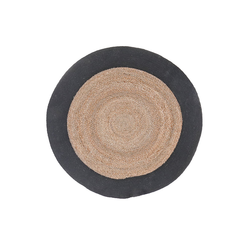 Round Braided Jute Mat With Black Cotton Border 36"