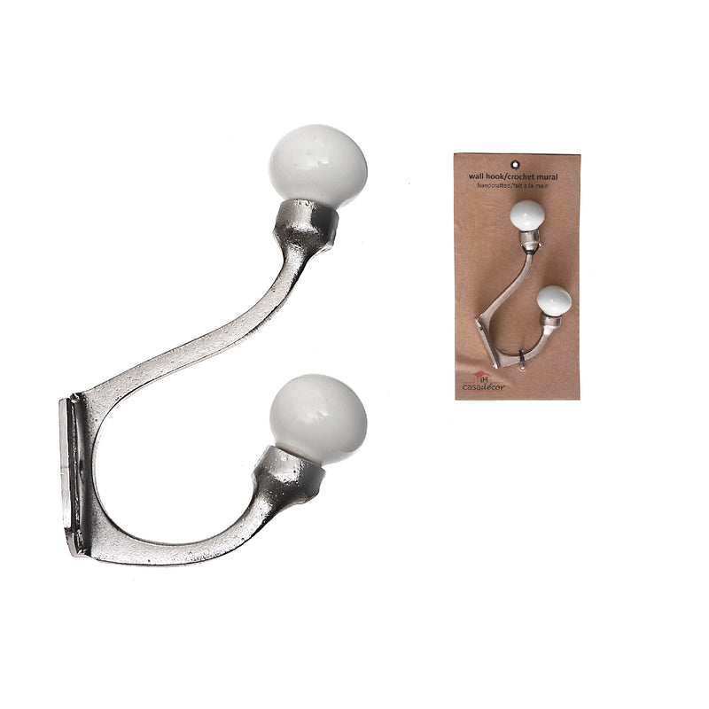 Iron Hook With Ceramic Ivory Knob (Nickel - Set of 4