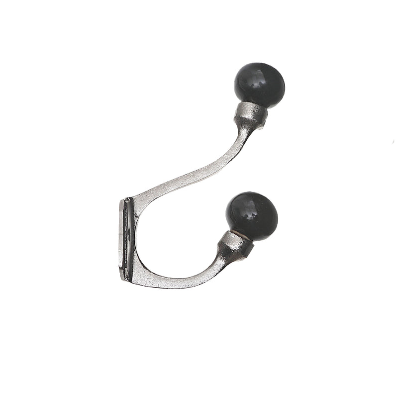 Iron Hook With Ceramic Black Knob (Nickel) - Set of 4