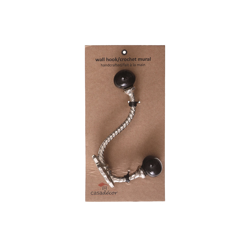 Iron Twist Hook With Ceramic Black Knob (Nickel) - Set of 4