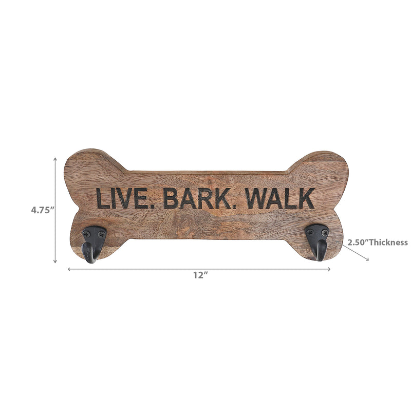 Wood Bone Shape Live Bark Walk With 2 Black Hooks