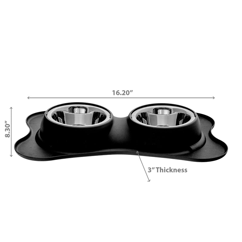 Bone Shaped Anti Spillage Double Pet Bowl Black