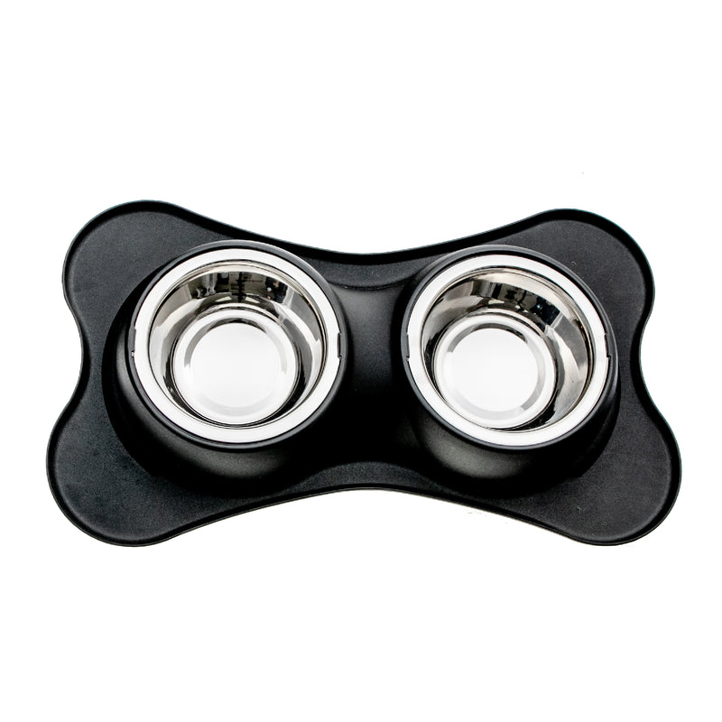 Bone Shaped Anti Spillage Double Pet Bowl Black