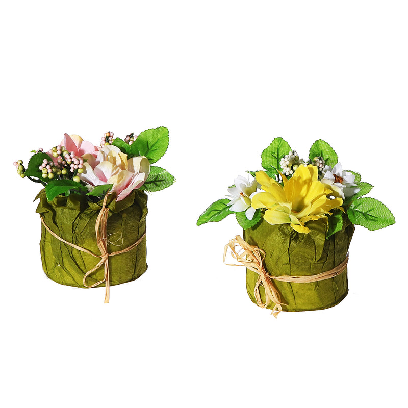 Artificial Floral In Paper Pot Asstd - Set of 2