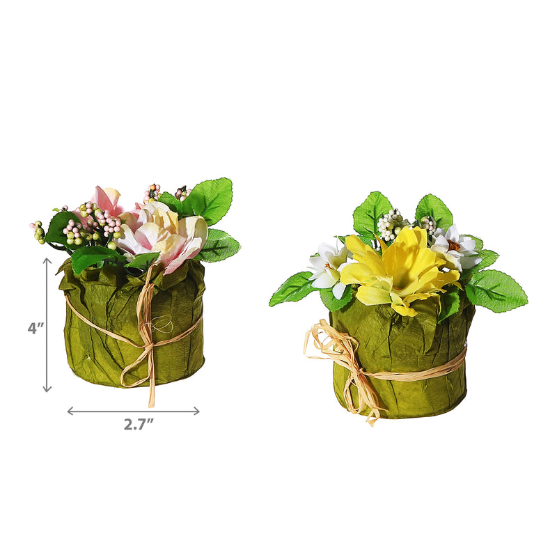 Artificial Floral In Paper Pot Asstd - Set of 2