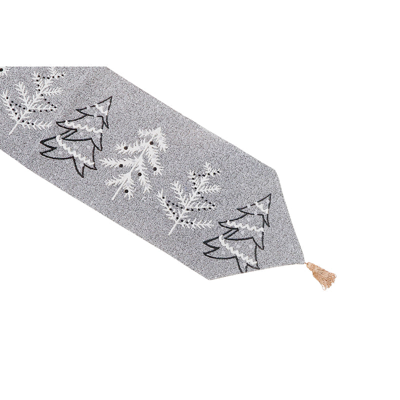 Christmas Tapestry Table Runner Gray Trees 36"