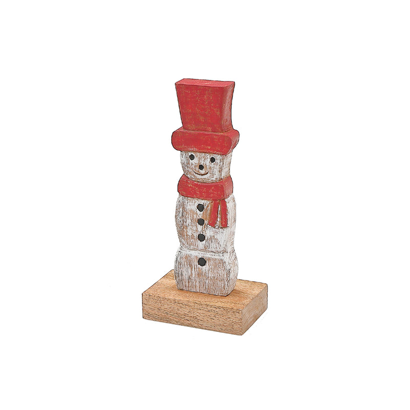 Christmas Mango Wood Snowman With Top Hat On Base