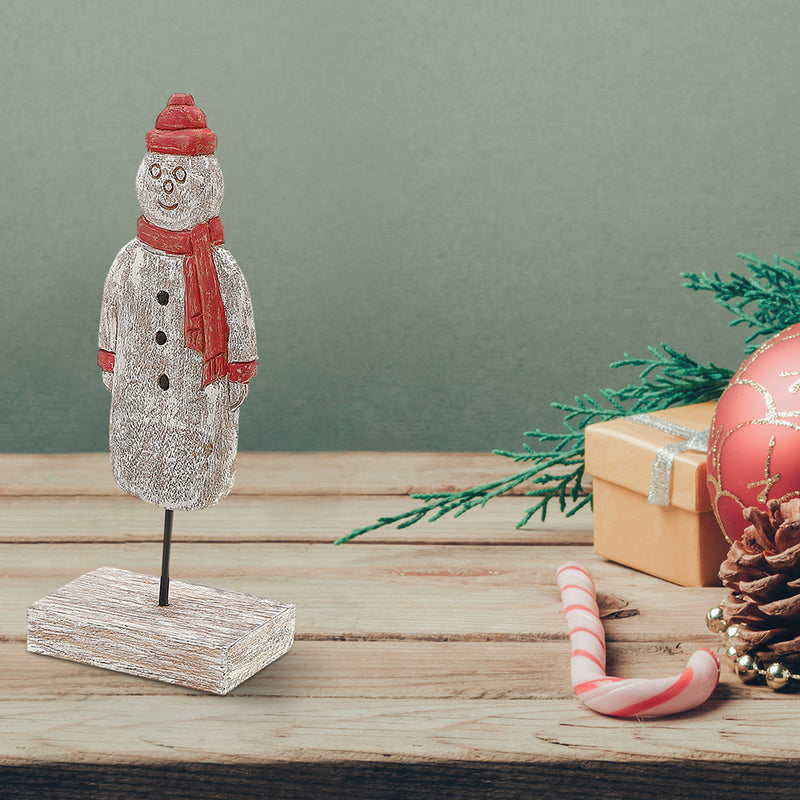 Christmas Wooden Snowman Figurine With Scarf And Toque