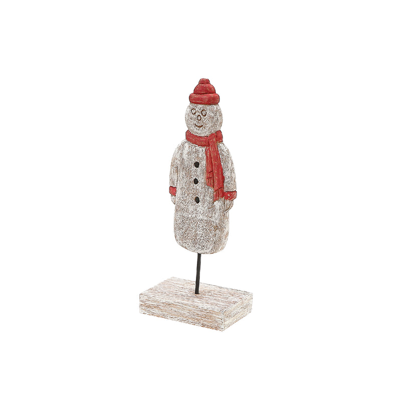 Christmas Wooden Snowman Figurine With Scarf And Toque