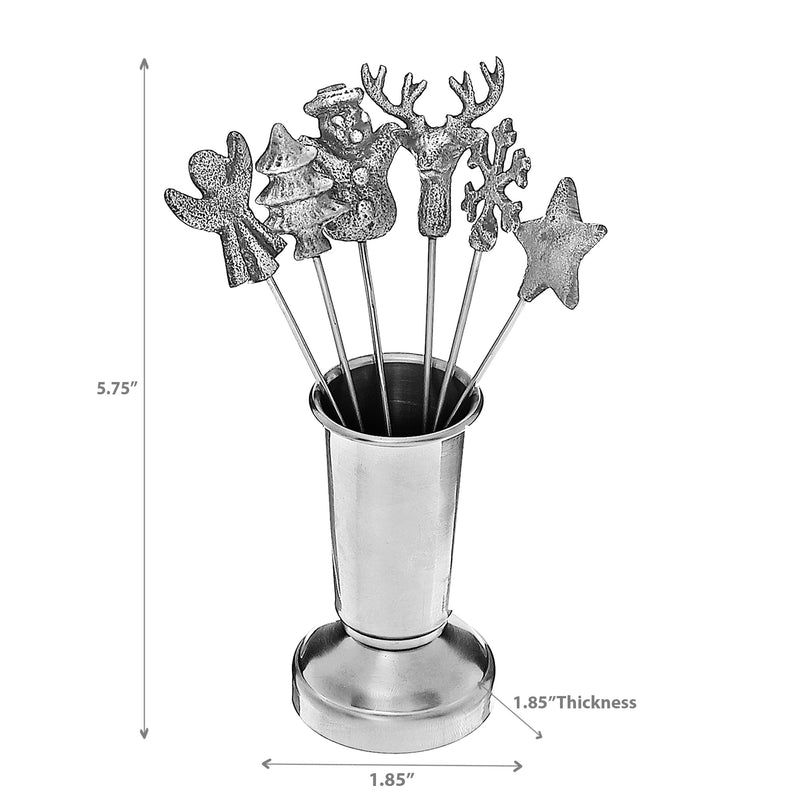 Christmas Set Of 6 Assorted Cocktail Picks With Holder