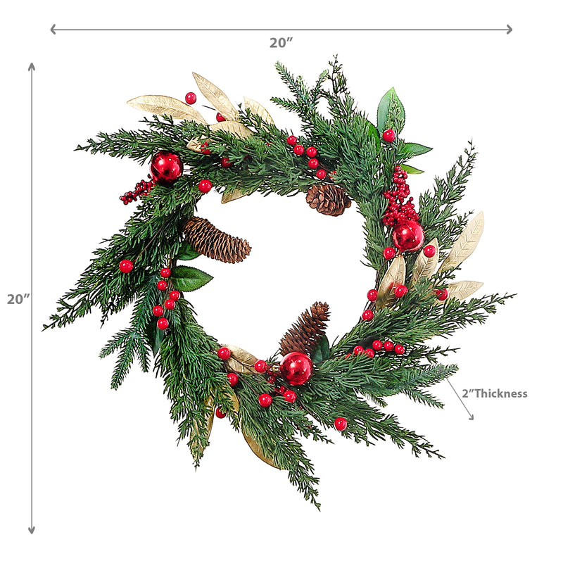 Christmas Golden Leaves With Berries & Pine Wreath