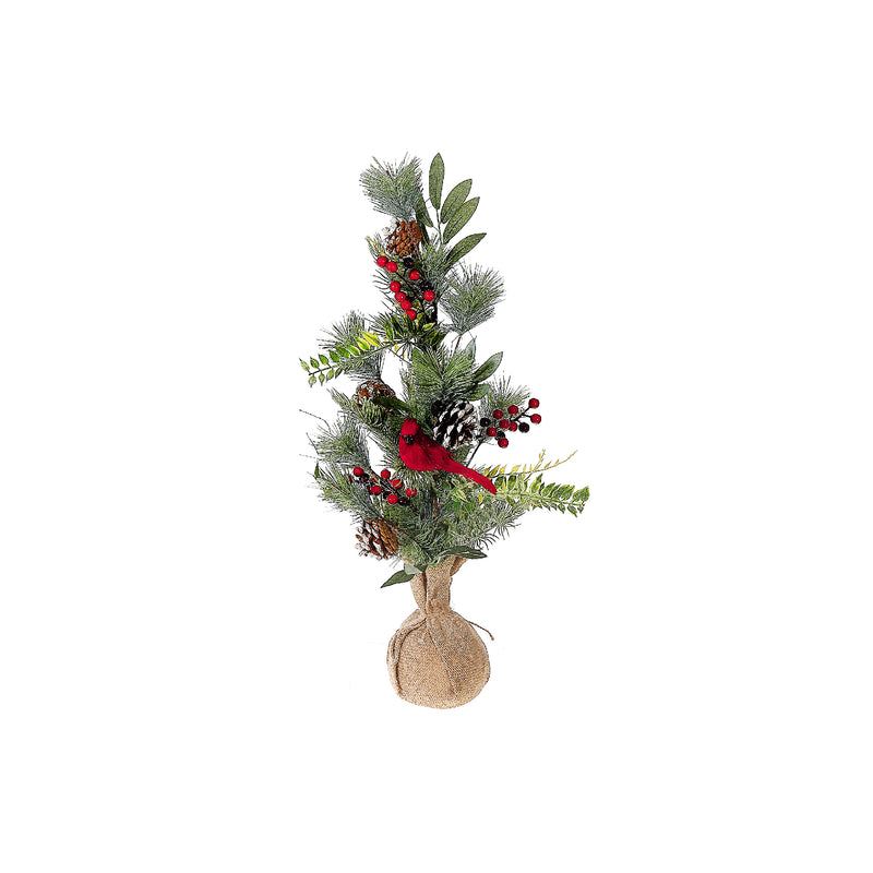 Christmas Cardinal And Pinecone Tree In Burlap