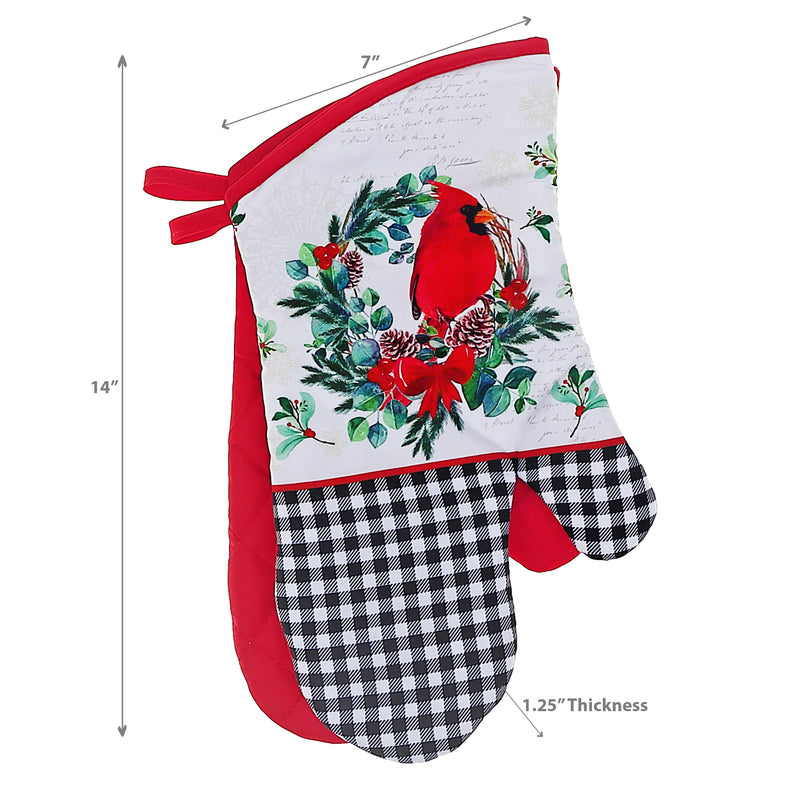 Christmas Oven Mitts 2Pcs Cardinal Wreath - Set of 2