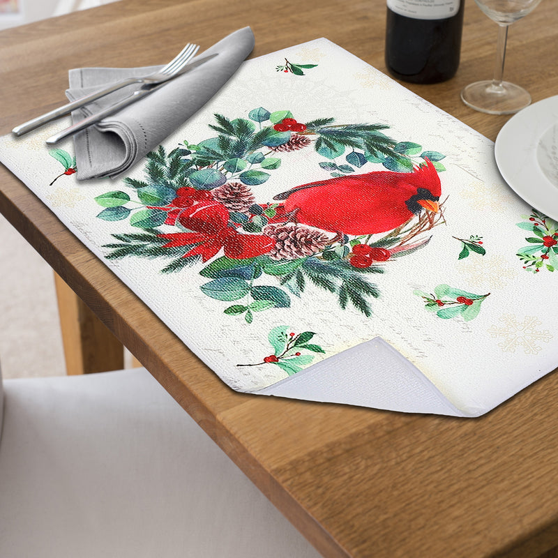 Christmas Microfibre Drying Mat Cardinal Wreath - Set of 2