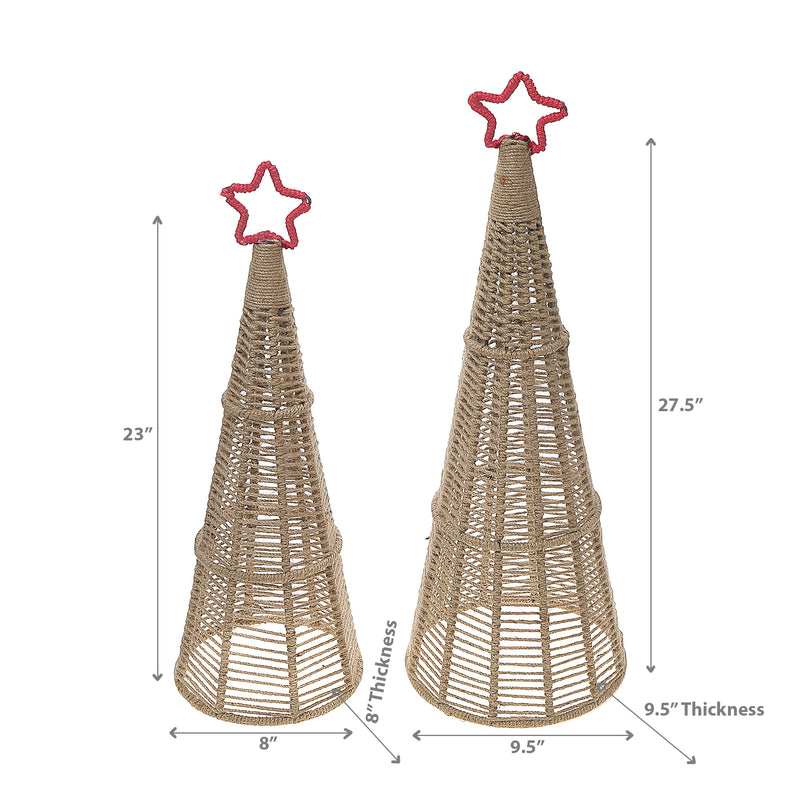 Christmas Jute Cone Tree With Star Set Of 2