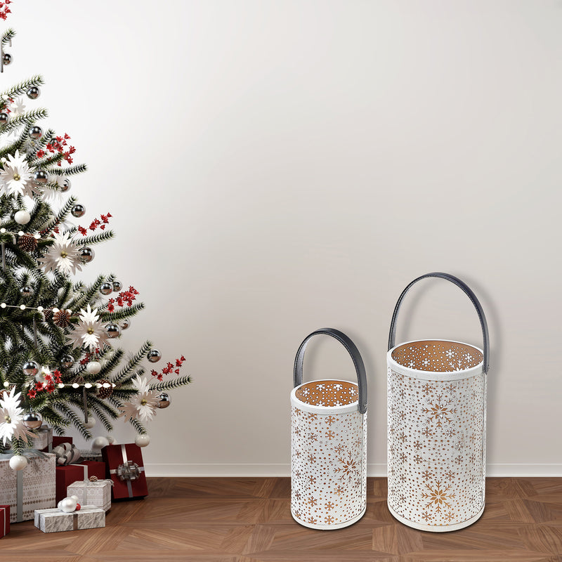 Christmas Metal Cutout Lantern Set Of 2 Snowflake