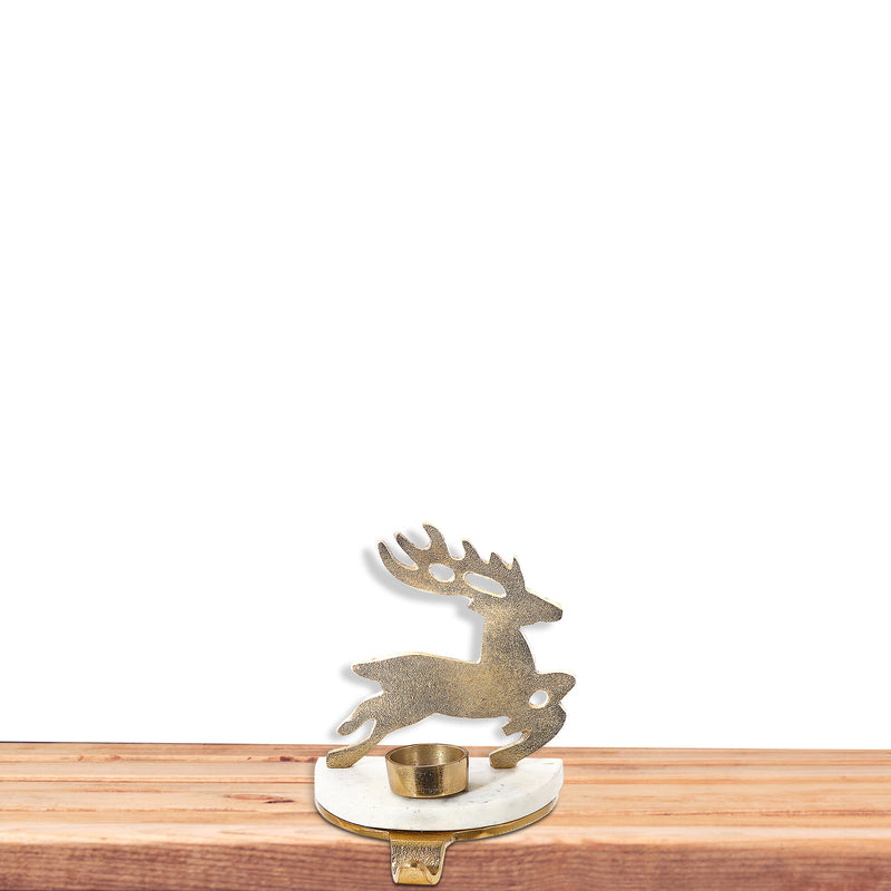 Christmas Reindeer With Tealight Stocking Holder (Gold)