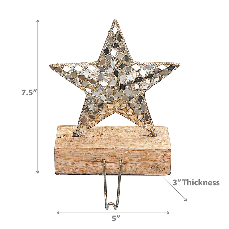 Christmas Star Stocking Hanger On Mango Wood