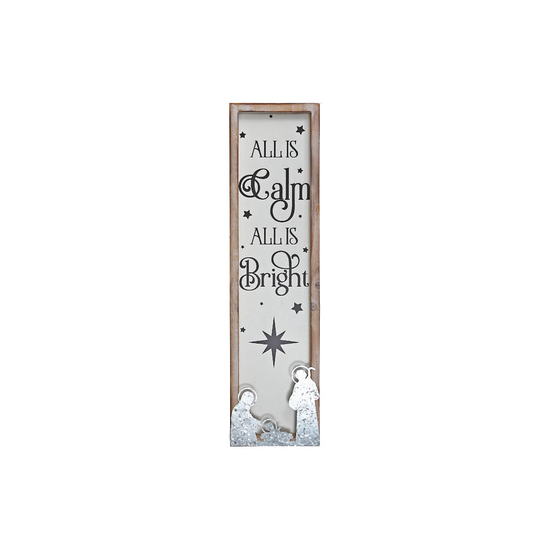 Framed Wood And Metal Sign (All Is Calm All Is Bright)