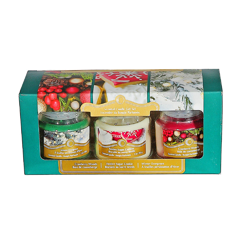 Christmas 3 Pk 3Oz Scented Glass Jar Candle Gift Set