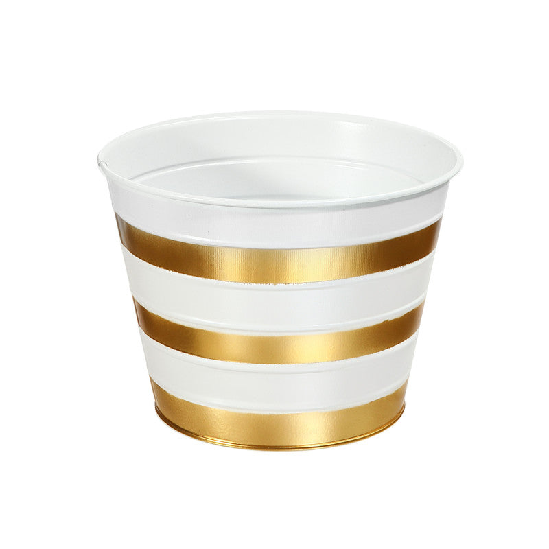 Metal Gold Striped Round Planter