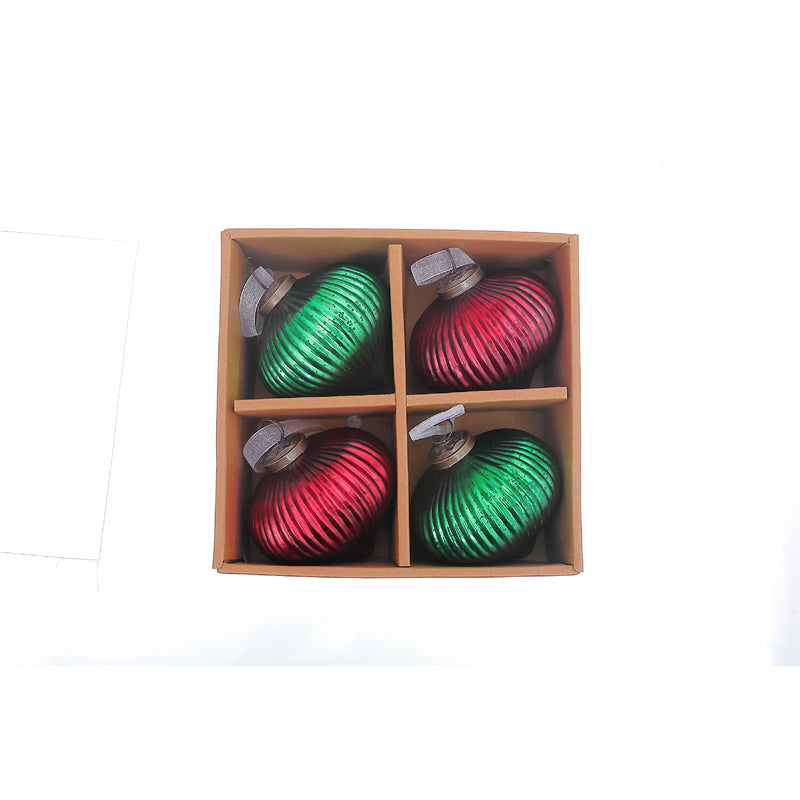 4" Glass Onion Ornament (Red + Green) - Set of 4